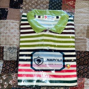 NOS NWT 90s Napoli Men's Striped Polo Shirt - Green and Brown large